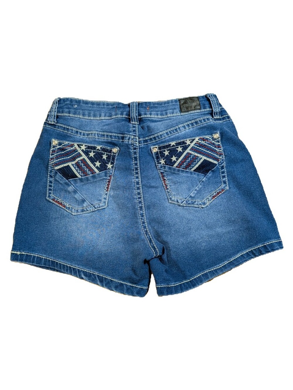 Love Indigo Denim Jean Shorts American Flag Pocket Stretch Women's Size 8